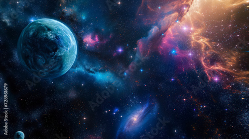 Cosmic Abstract Background with Planets 