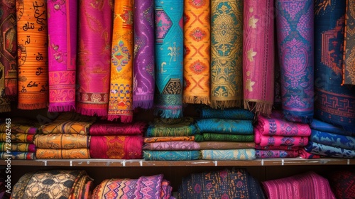 textiles are vibrant with a mix of various hues that create an eye-catching visual effect