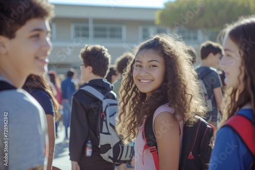 High school students gathered in the schoolyard Capturing the vibrant and youthful spirit of back-to-school Ready for a new academic year