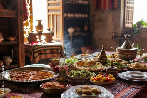traditional feast laid out on a table