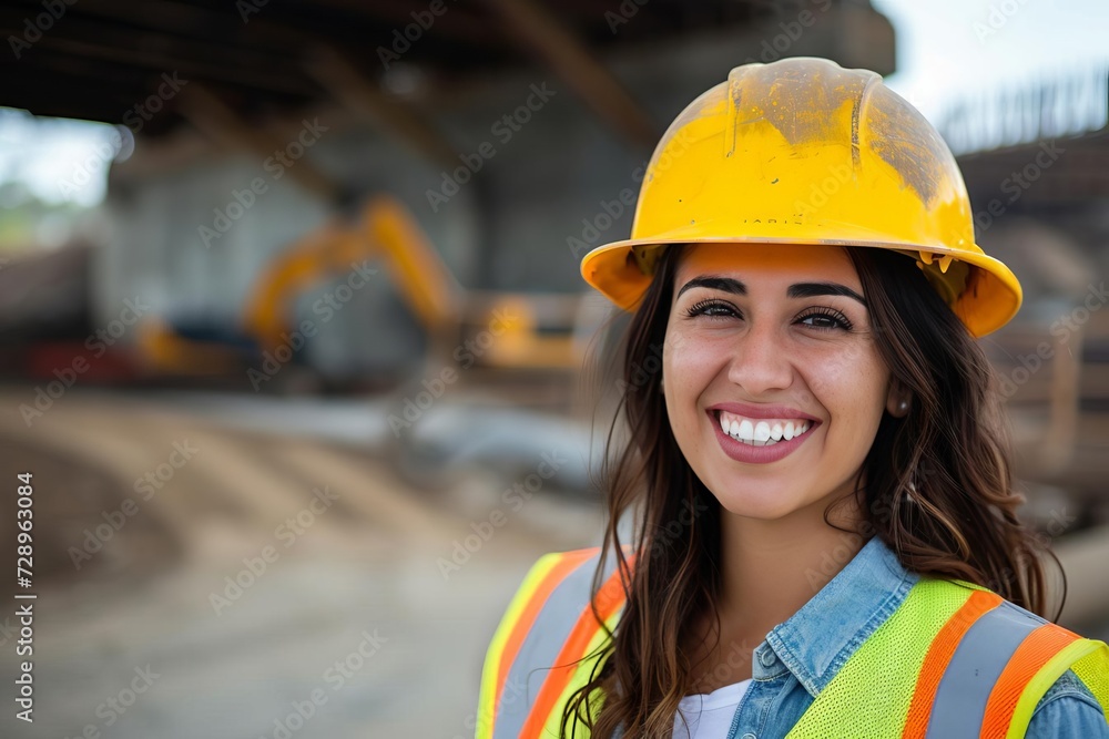 Portrait of a smiling female engineer on a construction site Showcasing the professional and empowered role of women in the engineering and construction industry Portrait of a smiling female engineer on a construction site Showcasing the professional and empowered role of women in the engineering and construction industry