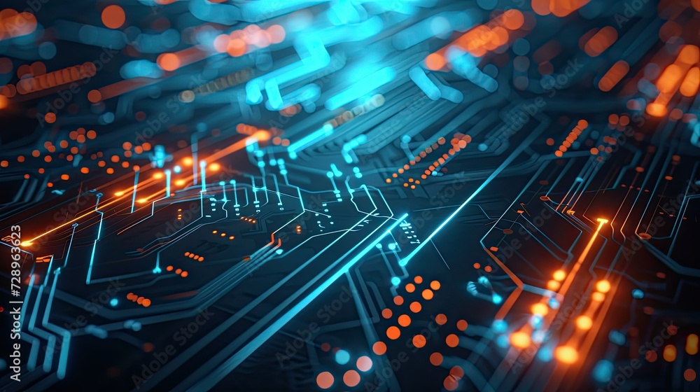 Technology-themed background with circuit board patterns and futuristic elements Technology-themed background with circuit board patterns and futuristic elements