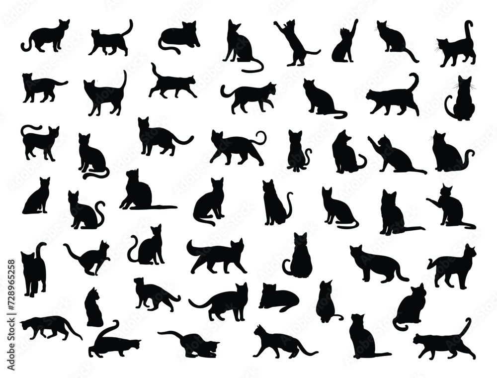 Naklejka premium Cats silhouette vector art white background