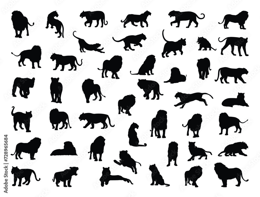 Naklejka premium Lions silhouette vector art
