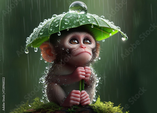 rain mokey leaf umbrella protection safety ecology sustainability - ai generated photo