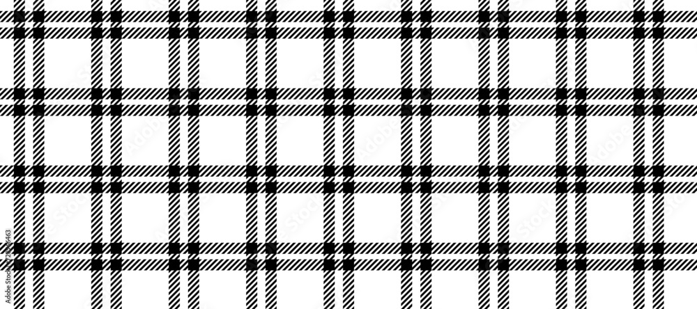 Seamless windowpane pattern. Checkered plaid repeating background. Tattersall tartan texture print for textile, fabric. Repeated black and white check wallpaper. Vector backdrop