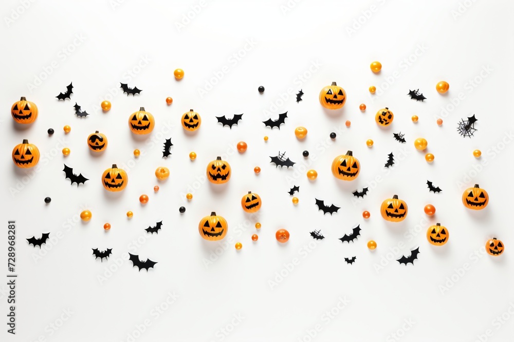 Halloween-theme seamless pattern wallpaper design with small elements on white background Halloween-theme seamless pattern wallpaper design with small elements on white background
