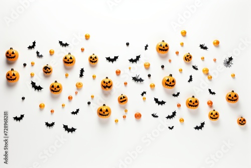 Halloween-theme seamless pattern wallpaper design with small elements on white background