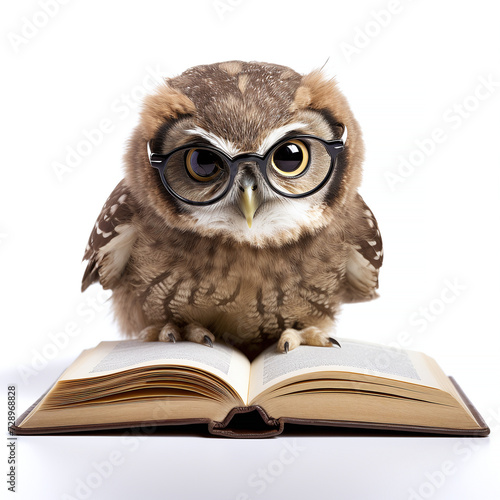 Cute Owl with Glasses on Open Book © INsprThDesign