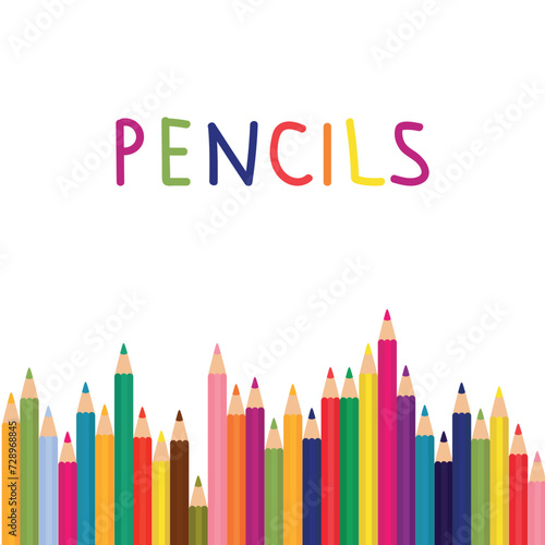 Colored pencils background. Colorful banner with pencils set. Vector illustration.