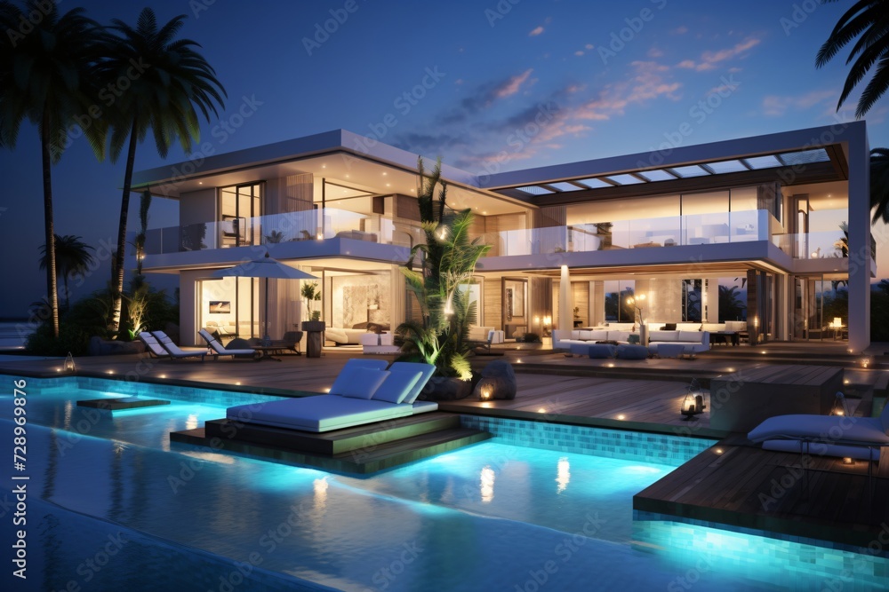 Fototapeta premium A luxury villa with a luxurious swimming pool