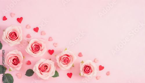 Abstract background for valentine's love with roses pattern and roses petals photo