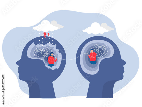 Psychological help and psycho therapy for mental health or The opposite mindset chaos and order in thoughts, Businessman Problem solution as complete difficult and messy task person
