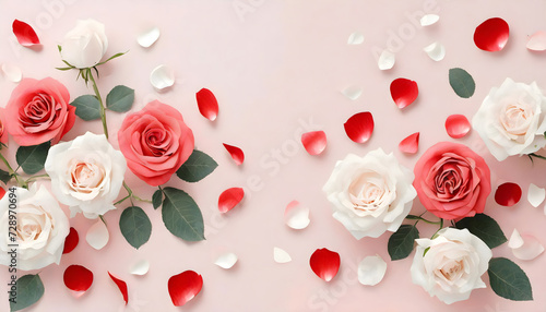 Abstract background for valentine's love with roses pattern and roses petals photo