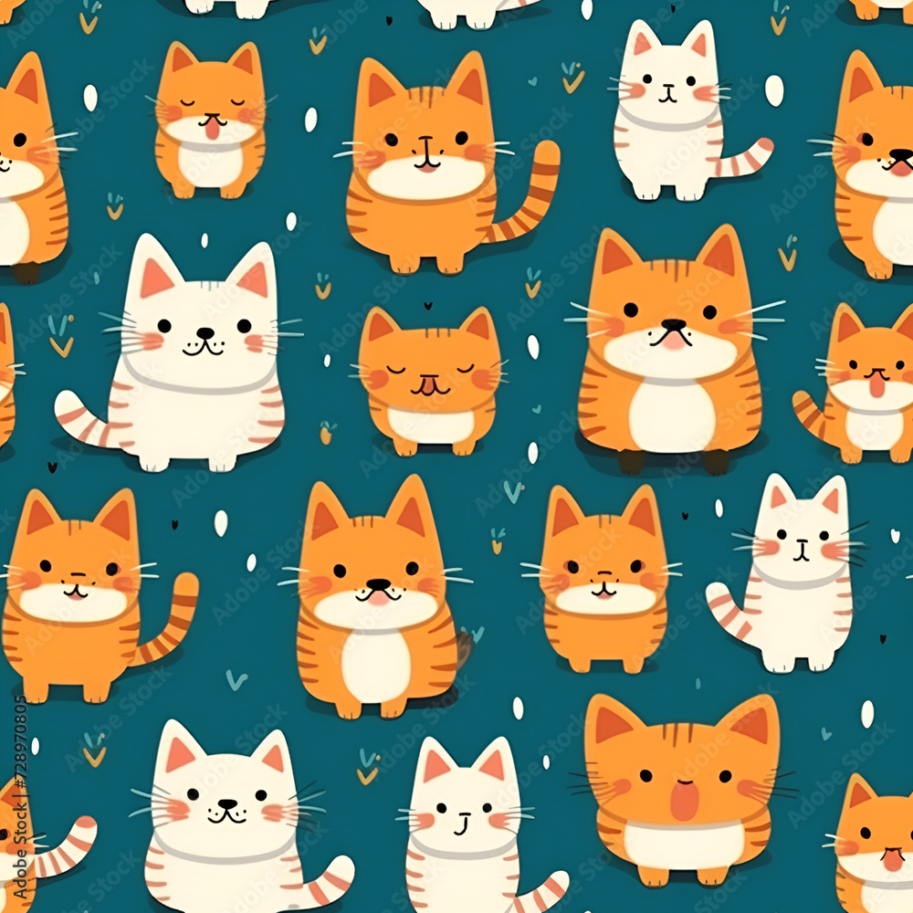 Cute cartoon cats seamless pattern