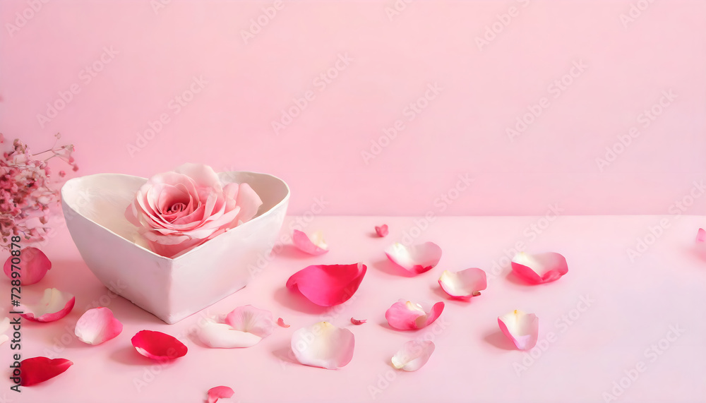 Abstract background for valentine's love with roses pattern and roses petals