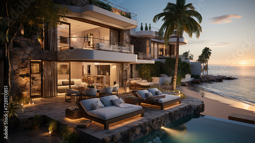 Evening outdoor view of a luxury home © iCexpert