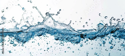 A splash of water with bubbles on a white background  negative space