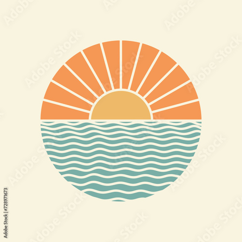sea illustration waves graphic sunshine design tropical badge summer vintage logo