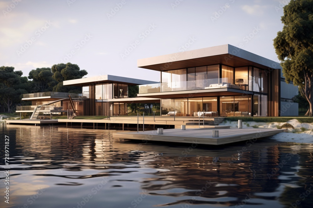 A premium and luxury houseboat or lake-side villa A premium and luxury houseboat or lake-side villa