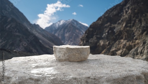 3D render of stone podium to display product. Cosmetic product display stone podium with  background. High resolution podium render for display product. Platform for cosmetic product showcase