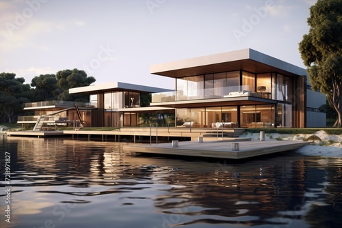 A premium and luxury houseboat or lake-side villa