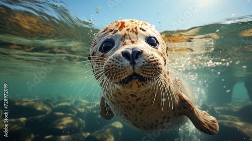 A playful seal in the Arctic waters