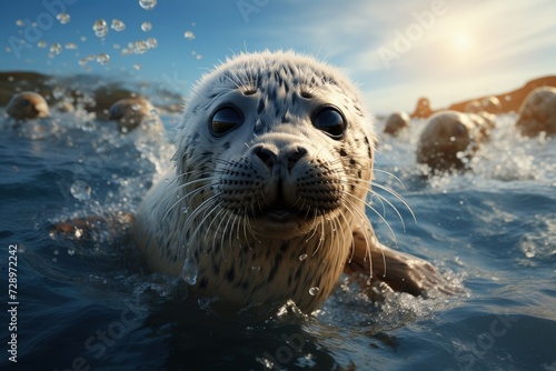 A playful seal in the Arctic waters