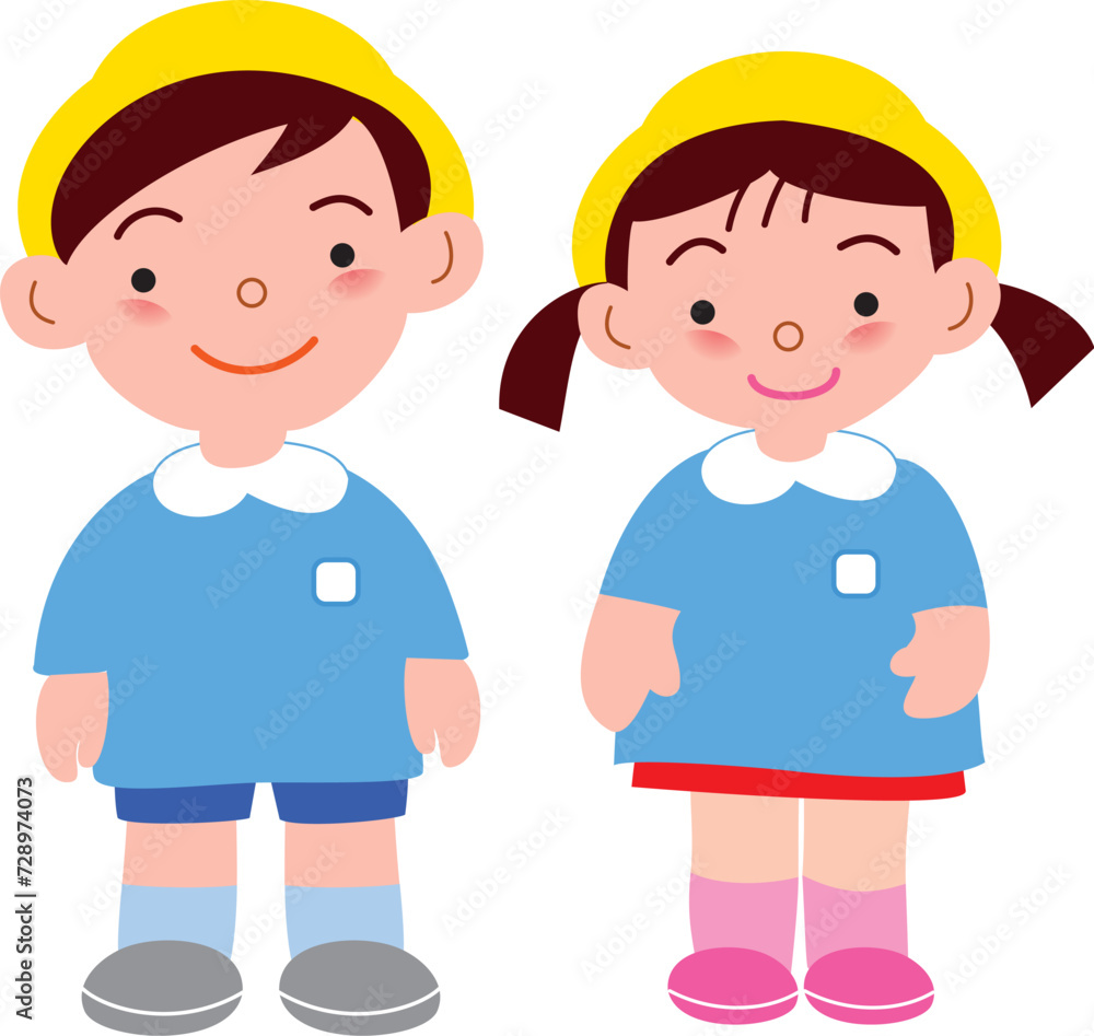 安全帽をかぶった園児
安全帽をかぶった園児