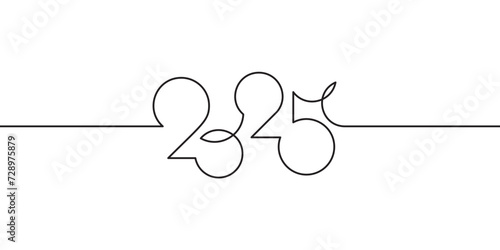 One line 2025 drawing. Continuous single line drawing, isolated on white background. Editable thin stroke, vector sketch illustration