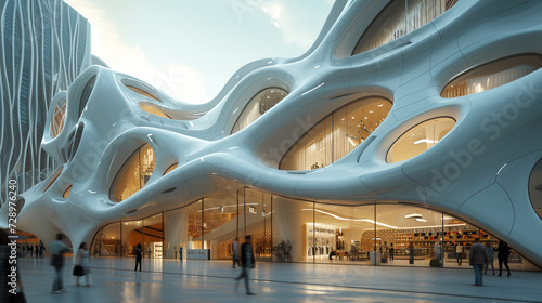 a modern department store's exterior with a unique, sculptural design that makes it a landmark in its city.