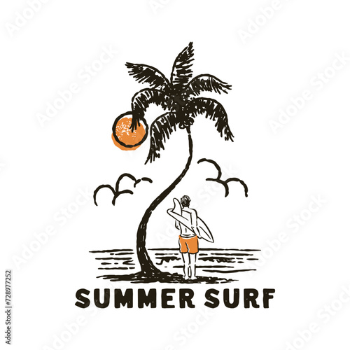 Photography surf illustration beach graphic palm design waves badge sunshine vintage tropica