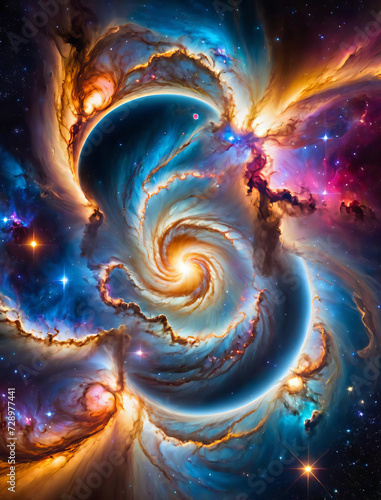 Vivid Celestial Cosmos - Surreal digital art with cosmic bodies and vibrant swirling clouds in dreamlike colors Gen AI photo