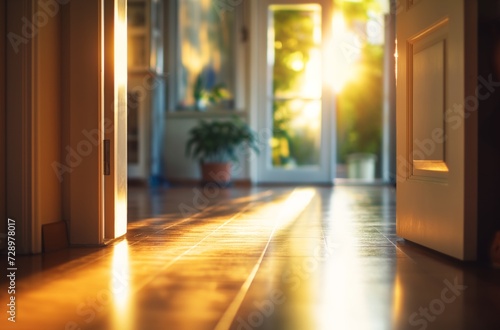 Golden Hour Glow in a Welcoming Home Hallway