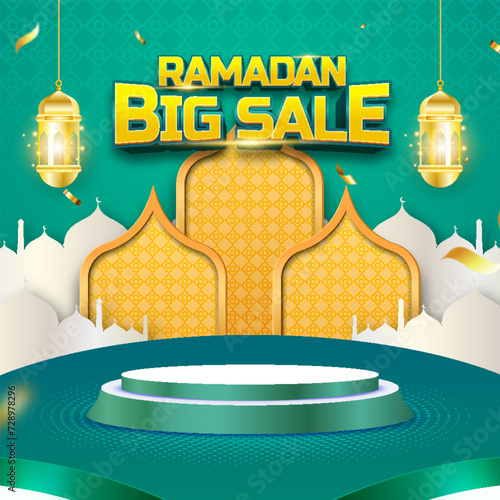 Ramadan sale design with podium or social media template