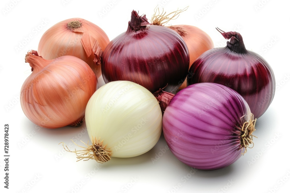 Group of colorful onions isolated on white background. Group of colorful onions isolated on white background.