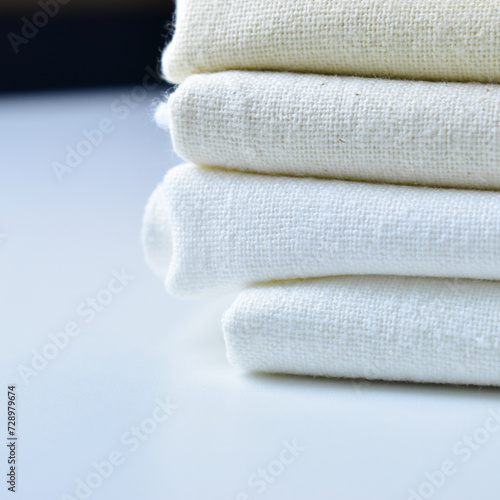 stack of white cotton clothes, pile of clothing on white background