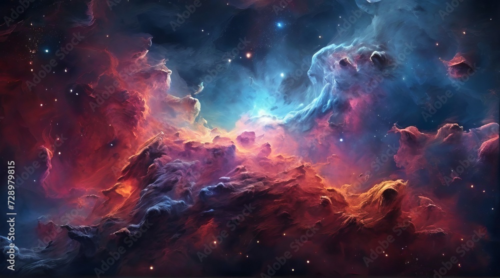 Colorful space galaxy cloud nebula. Stary night cosmos background wallpaper.  
