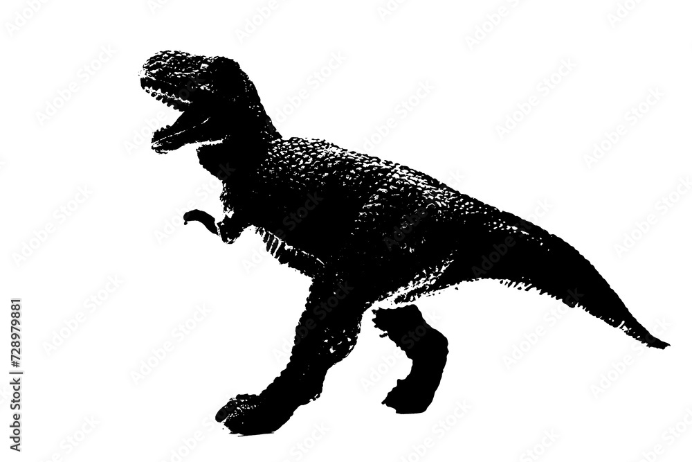 black dinosaur silhouette isolated on white background, model of T-rex