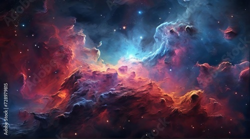 Colorful space galaxy cloud nebula. Stary night cosmos background wallpaper. 