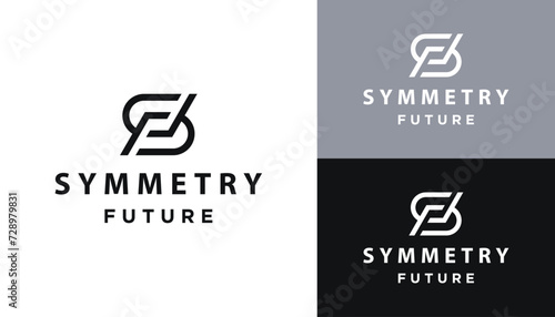 Rotating Initial Letter S F SF with Modern Symmetry Line Art Logo Design