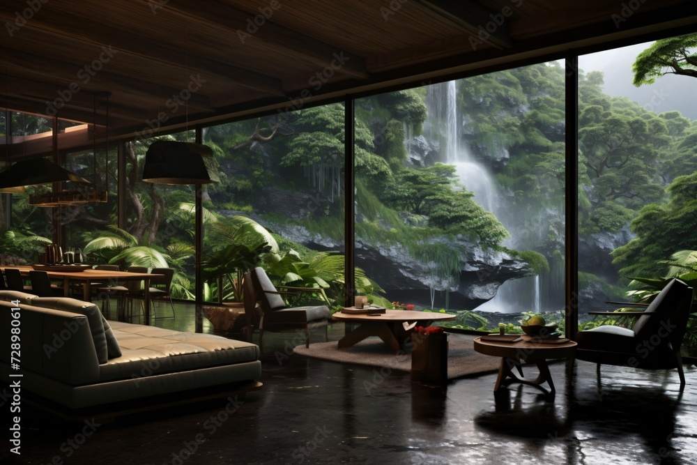 A beautiful view of the forest from a luxurious cabin in the woods A beautiful view of the forest from a luxurious cabin in the woods