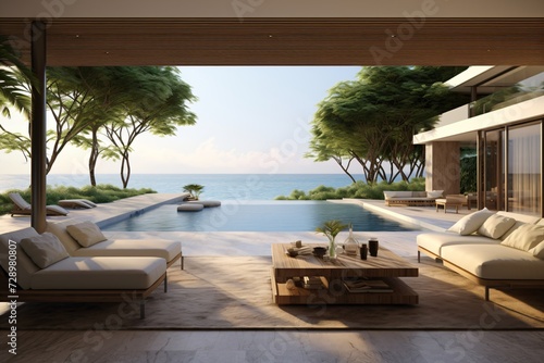 Ocean view from the living room of a luxury cliff-side resort or villa photo