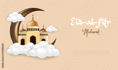 3d realistic eid al fitr greetings vector illustration