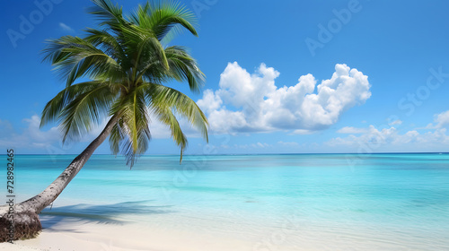 Beach, toy beach, deskchair, dune, blue lagoon, coco tree, wooden boat, waves, sea, background for computer © Pattanan