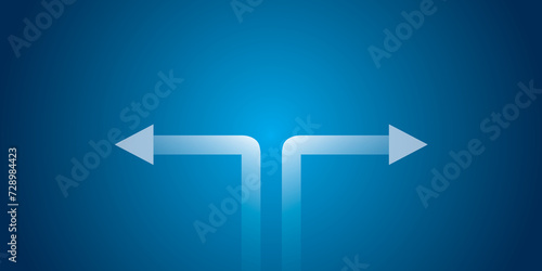 Tableau sur toile Arrows pointing in different directions with light on blue background