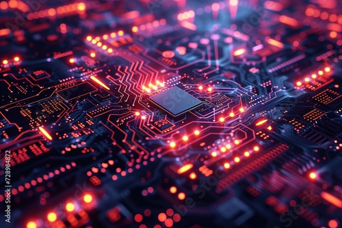 Close-up View of an Electronic Circuit Board with Microchips and Components for Advanced Technology