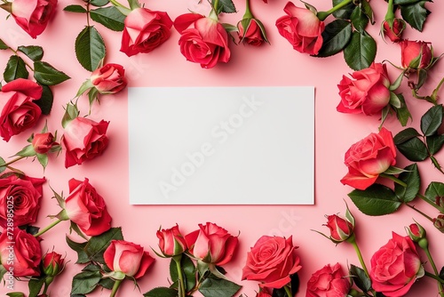 Romantic Pink Rose Bouquet Border for Valentine's Day Card or Wedding Invitation Floral Design with Love and Nature Elements