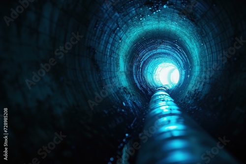 Radiant Blue, Digital Illustration of a Celestial Tunnel with Glowing Spirals and Energy Patterns on a Black Background Concept Technology Futuristic