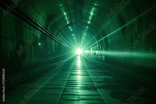 Radiant Green, Digital Illustration of a Celestial Tunnel with Glowing Spirals and Energy Patterns on a Black Background Concept Technology Futuristic